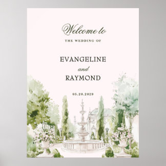 Elegant Watercolor Manor Garden Wedding Poster