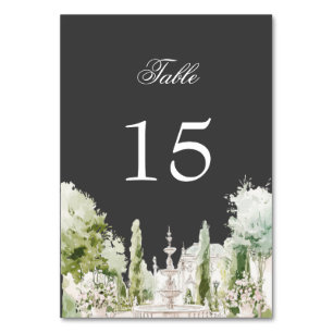 Elegant Watercolor Manor Garden Wedding Table Number