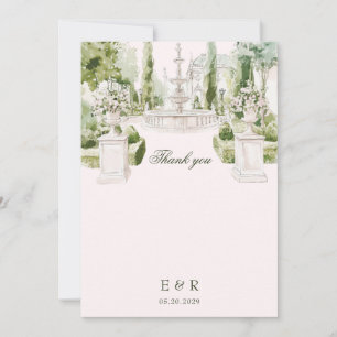 Elegant Watercolor Manor Garden Wedding Thank You Card