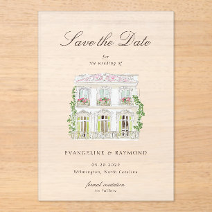 Elegant Watercolor Manor Photo Save The Date Card
