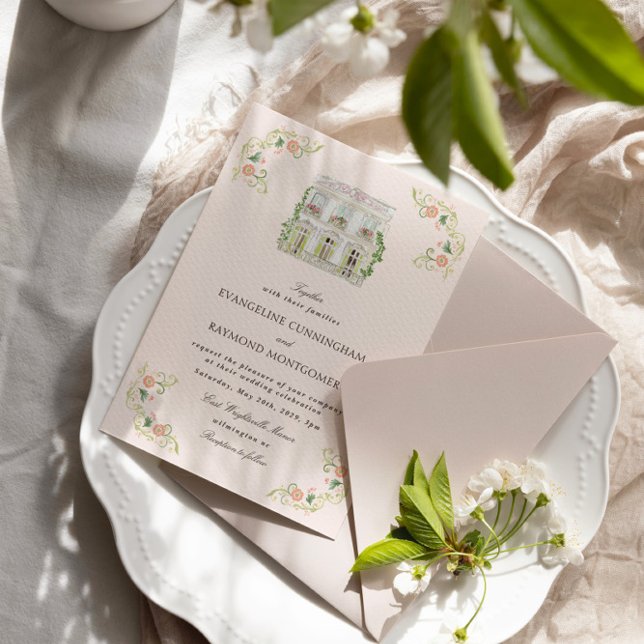 Elegant Watercolor Manor Rococo Wedding Invitation (Creator Uploaded)