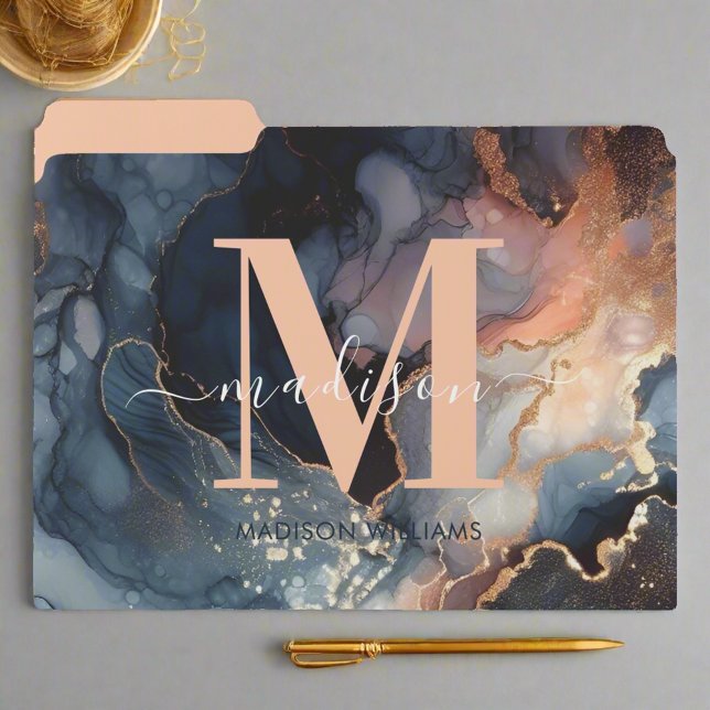 Elegant Watercolor Marble Abstract Monogram  File Folder (Creator Uploaded)