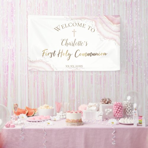elegant watercolor marble  First Communion Banner