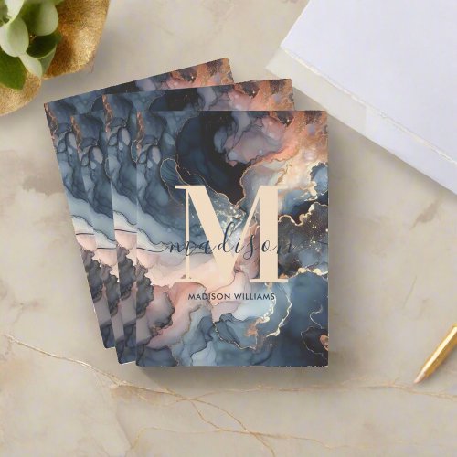 Elegant Watercolor Marble Pink Blue Gold Monogram Pocket Folder