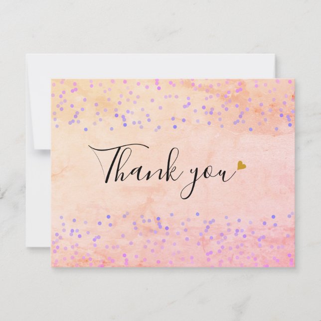 Elegant Watercolor Marble Script Gold Heart Thank You Card (Front)