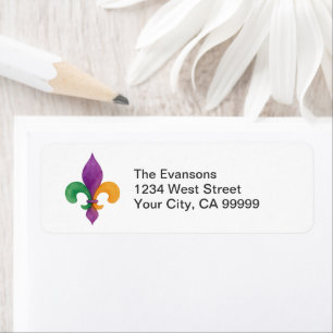 Elegant Watercolor Mardi Gras Fleur de Lis Label