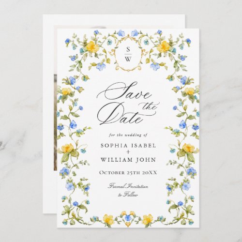 Elegant Watercolor Meadow Wildflower Wedding Photo Save The Date