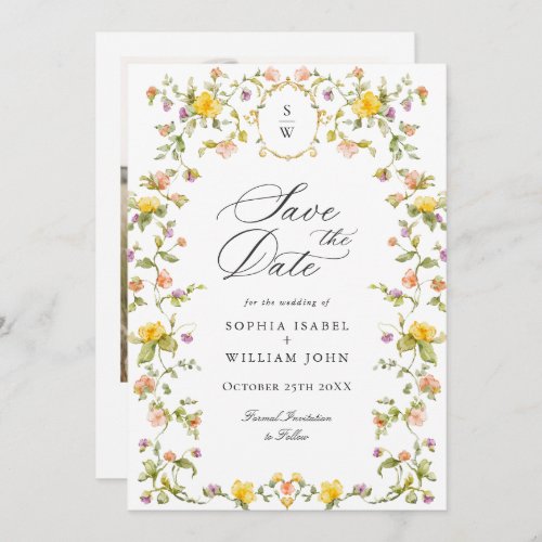 Elegant Watercolor Meadow Wildflower Wedding Photo Save The Date