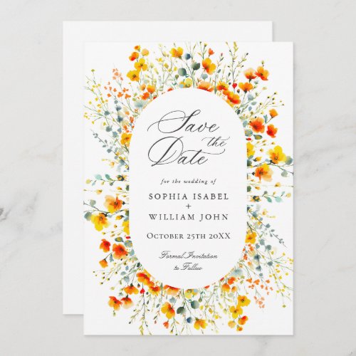 Elegant Watercolor Meadow Wildflower Wedding Save The Date