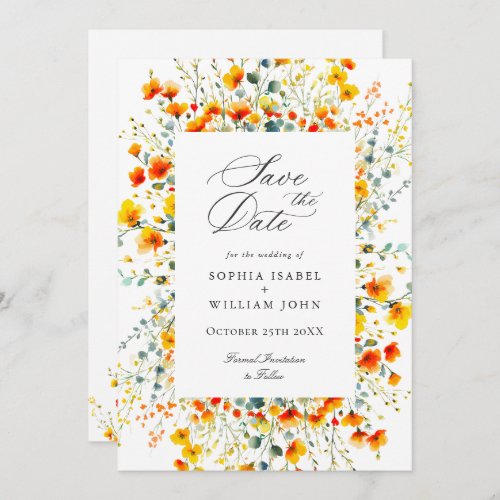 Elegant Watercolor Meadow Wildflower Wedding Save The Date