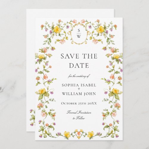 Elegant Watercolor Meadow Wildflower Wedding Save The Date