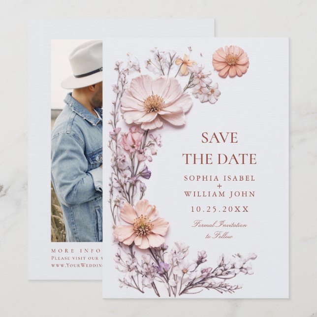 Elegant Watercolor Meadow Wildflower Wedding Save The Date (Front/Back)