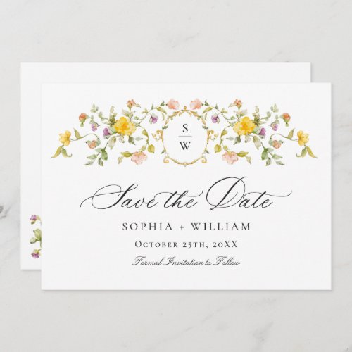 Elegant Watercolor Meadow Wildflower Wedding Save The Date