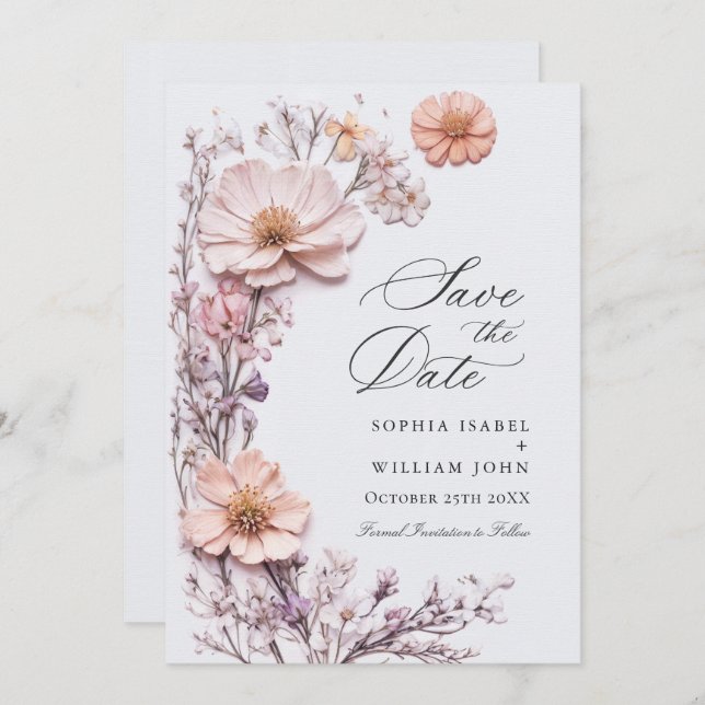 Elegant Watercolor Meadow Wildflower Wedding Save The Date (Front/Back)