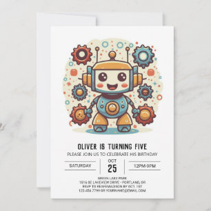 Elegant Watercolor Mechanical Robot Birthday Invitation