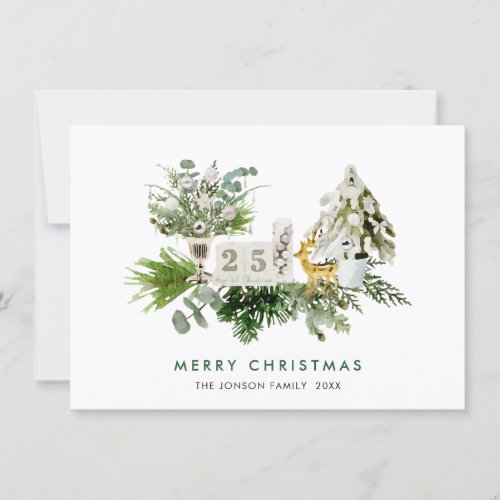 Elegant Watercolor Merry Christmas Composition Holiday Card