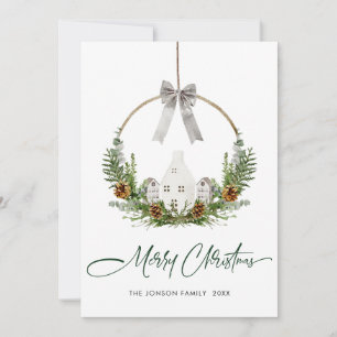Elegant Watercolor Merry Christmas Composition Holiday Card