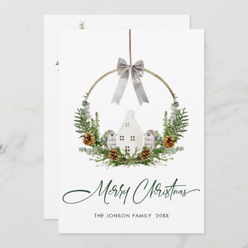 Elegant Watercolor Merry Christmas Composition Holiday Card