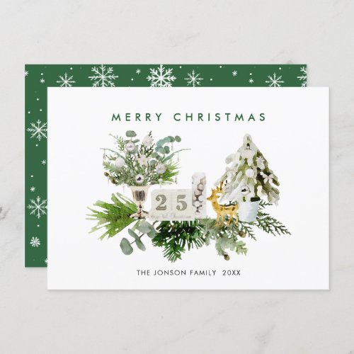 Elegant Watercolor Merry Christmas Composition Holiday Card