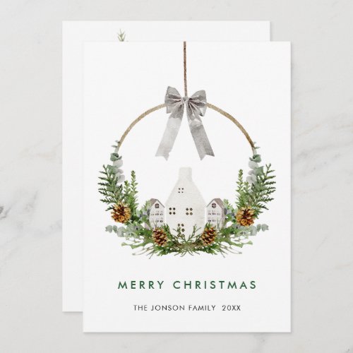 Elegant Watercolor Merry Christmas Composition Holiday Card