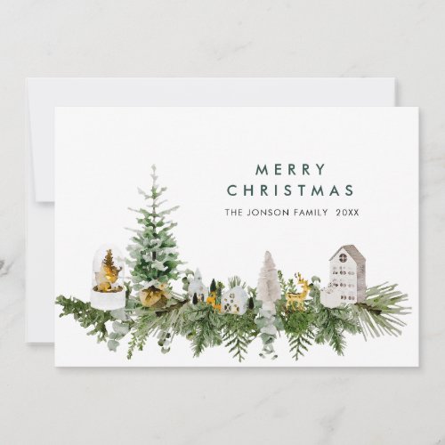 Elegant Watercolor Merry Christmas Composition Holiday Card