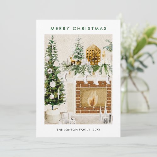 Elegant Watercolor Merry Christmas Composition Holiday Card