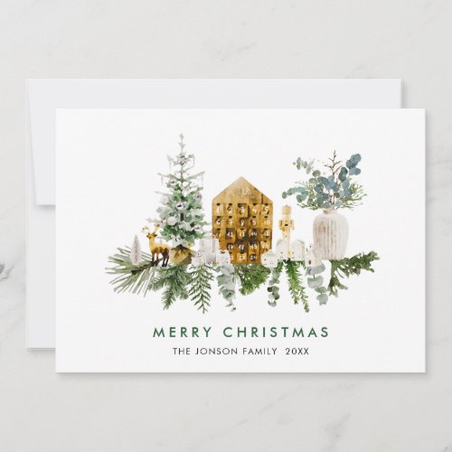 Elegant Watercolor Merry Christmas Composition Holiday Card