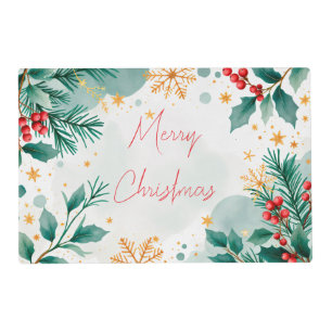 Elegant Watercolor Merry Christmas Placemat Decor