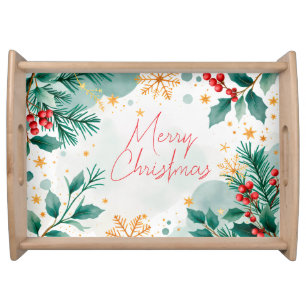 Elegant Watercolor Merry Christmas Serving Tray 