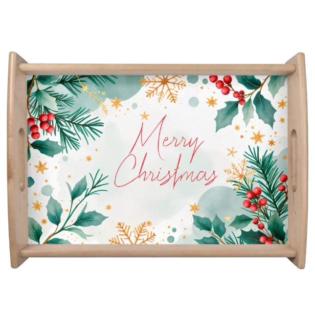 Elegant Watercolor Merry Christmas Serving Tray  (Front)
