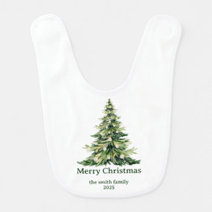 Elegant Watercolor Merry Christmas Tree Non-Photo Baby Bib