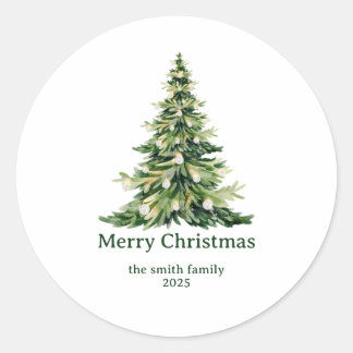 Elegant Watercolor Merry Christmas Tree Non-Photo Classic Round Sticker