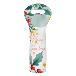 Elegant Watercolor Merry Christmas Wine Bag