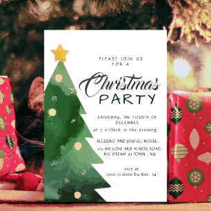Elegant Watercolor Minimalist Christmas Party Invitation