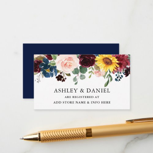 Elegant Watercolor Mixed Floral Blue Registry Enclosure Card