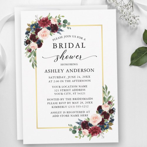 Elegant Watercolor Mixed Floral Bridal Shower Invitation