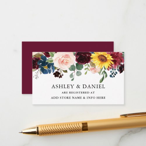 Elegant Watercolor Mixed Floral Burgundy Registry Enclosure Card