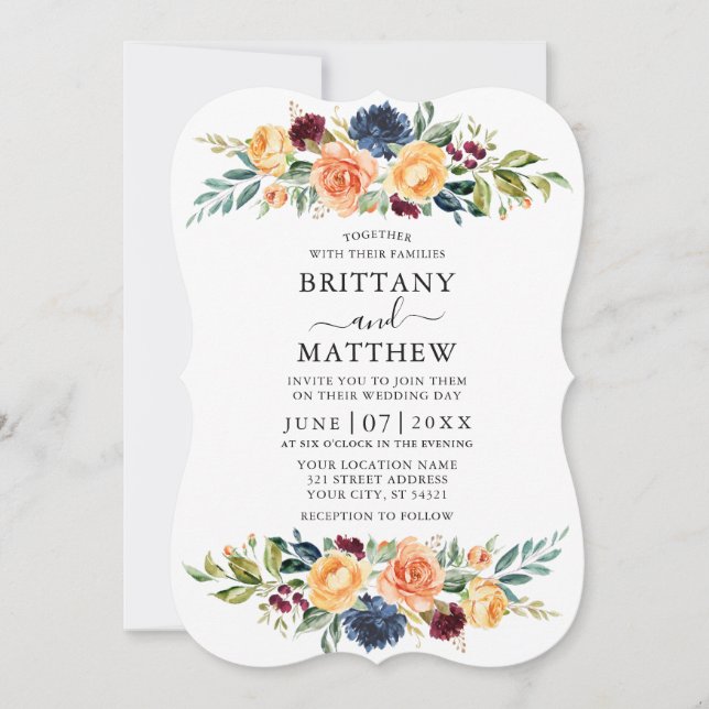 Elegant Watercolor Mixed Floral Greenery Wedding Invitation (Front)