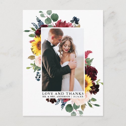 Elegant Watercolor Mixed Floral Love Thanks Postcard