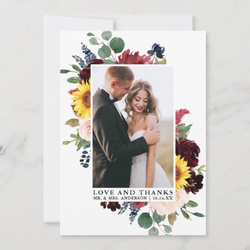 Elegant Watercolor Mixed Floral Love Thanks Thank You Card