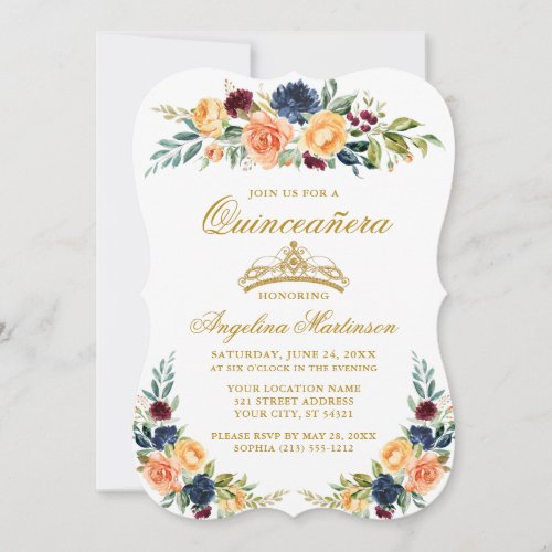 Elegant Watercolor Mixed Floral Quinceanera Invitation
