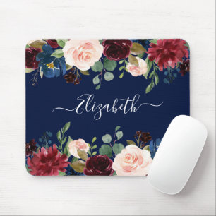 Elegant Watercolor Mixed Floral Trendy Script Mouse Pad