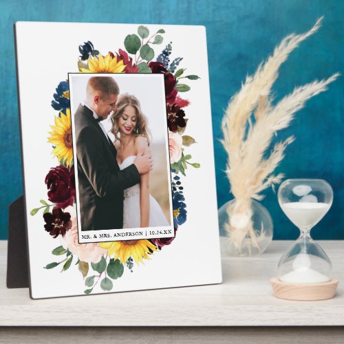 Elegant Watercolor Mixed Floral Wedding Photo Plaque