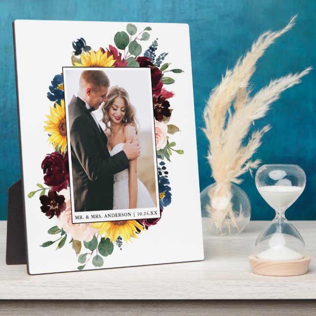 Elegant Watercolor Mixed Floral Wedding Photo Plaque (Side)