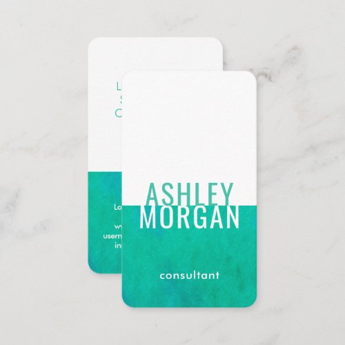 Elegant Watercolor Modern Minimalsit Teal Vertical Business Card