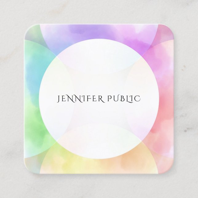 Elegant Watercolor Modern Simple Design Template Square Business Card (Front)