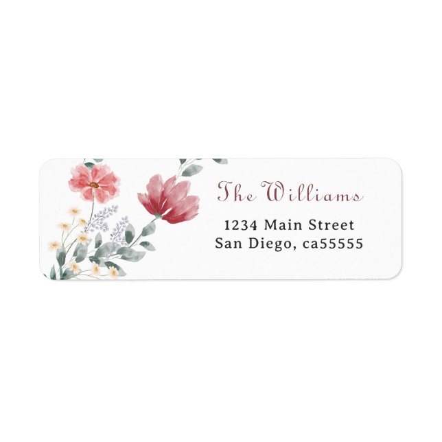 Elegant watercolor modern wildflowers address label (Front)