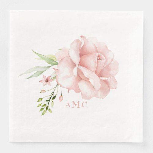 Elegant Watercolor Monogram Pink Floral Dinner Paper Dinner Napkins