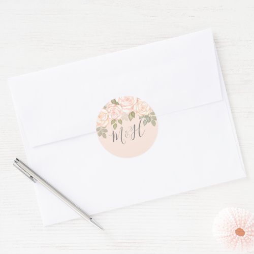 Elegant Watercolor Monogrammed Floral Foliage Classic Round Sticker