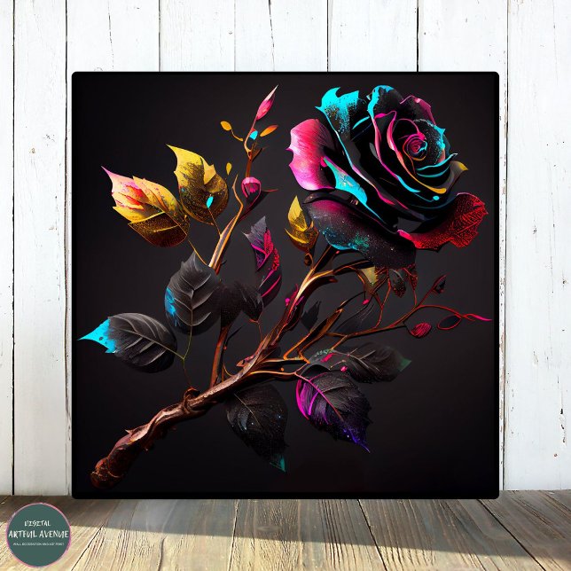 Elegant Watercolor Moody Colorful Rose Poster  (Rose Watercolor Poster 1:1 Wall Art - Effortlessly transform your living space with this artwork)